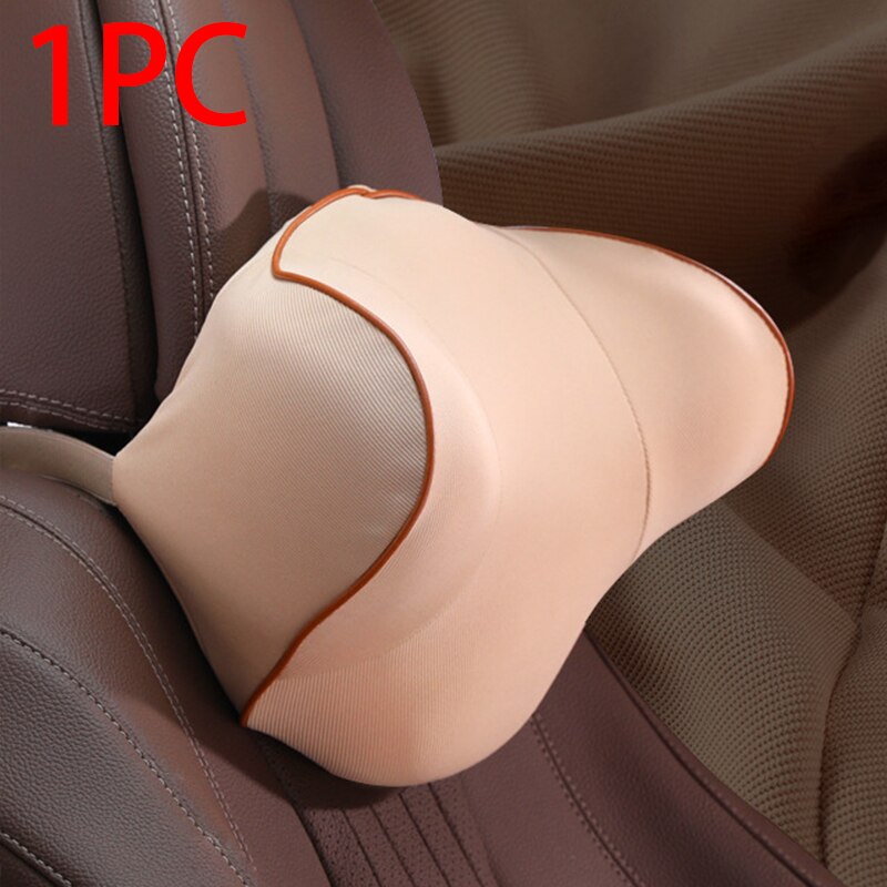 Almofadas de carro auto assento volta lombar apoio almofada espuma memória interior bens automotivos macio encosto cabeça pescoço resto protetor travesseiro: Beige Headrest