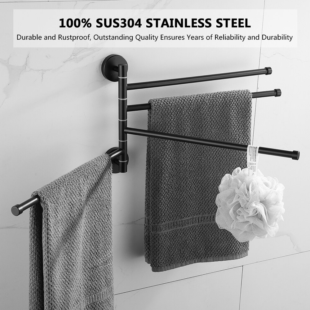 Swivel Handdoek Bar Beweegbare Dubbele Handdoek Rails Chrome Gepolijst Matt Rubber Zwart Badkamer Accessoires