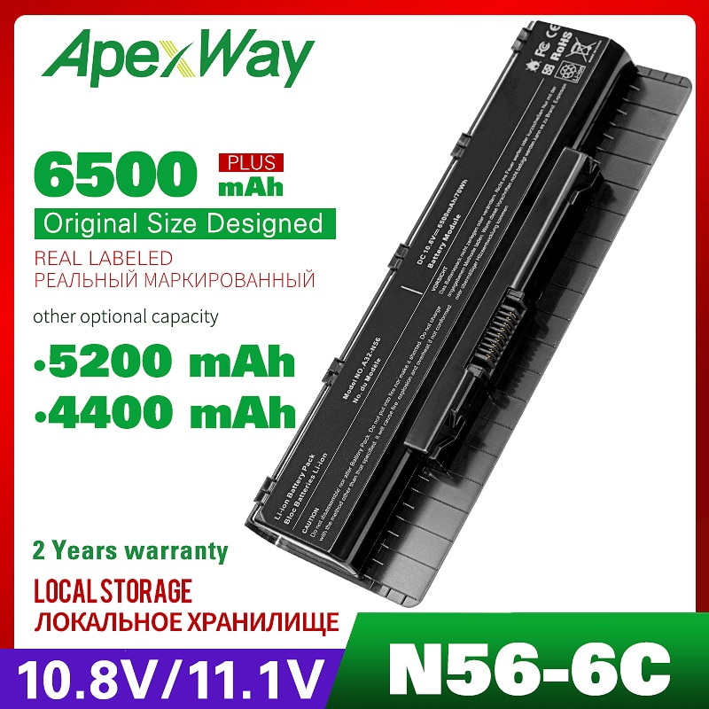 Apexway 10.8V Laptop Batterij Voor Asus N56VZ N56VJ N56V N56D N46 N46V N76 N76V B53A B53V F55 F45A F45U serie A31-N56 A32-N56