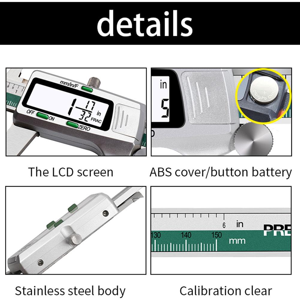 Upgraded ET50 Stainless Steel Accurate Vernier Caliper with Fraction Digital Display Digital Caliper 6 Inch 150mm Measuring Tool