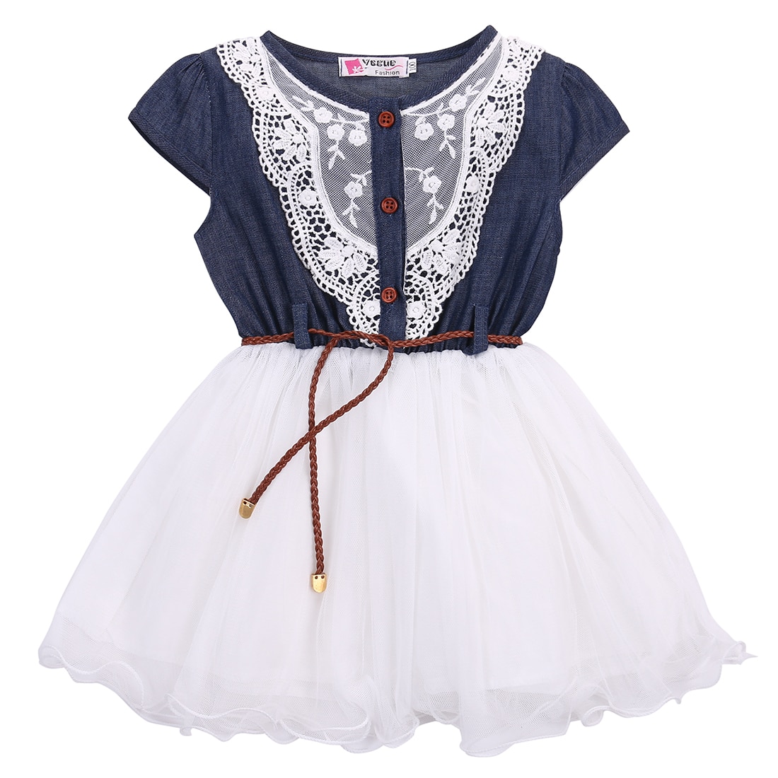 Vestidos de tul de tela vaquera con cinturón de encaje para niñas bebés y niñas de 1 a 6 años