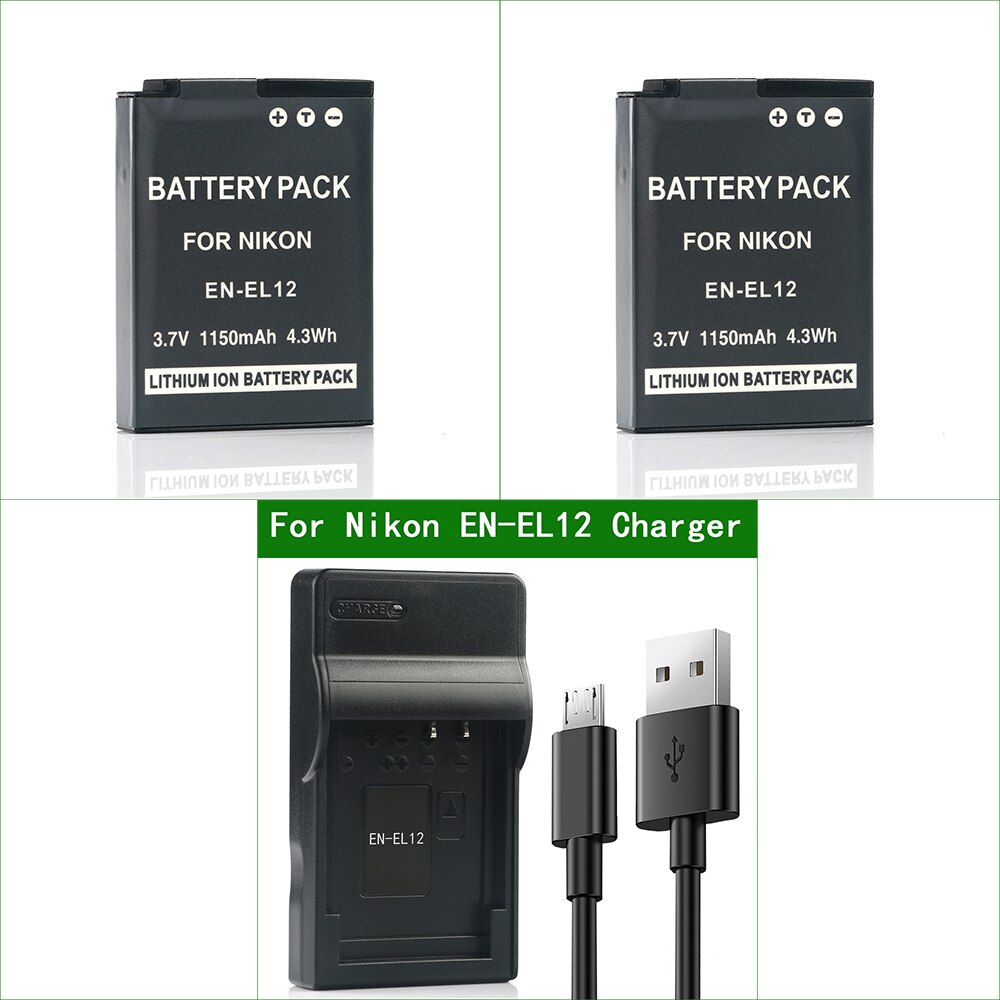 EN-EL12 ENEL12 es EL12 batería para cámara Digital Nikon COOLPIX S9300 S9400 S9500 W300 A900 S9900 B600: 2Battery 1Charger