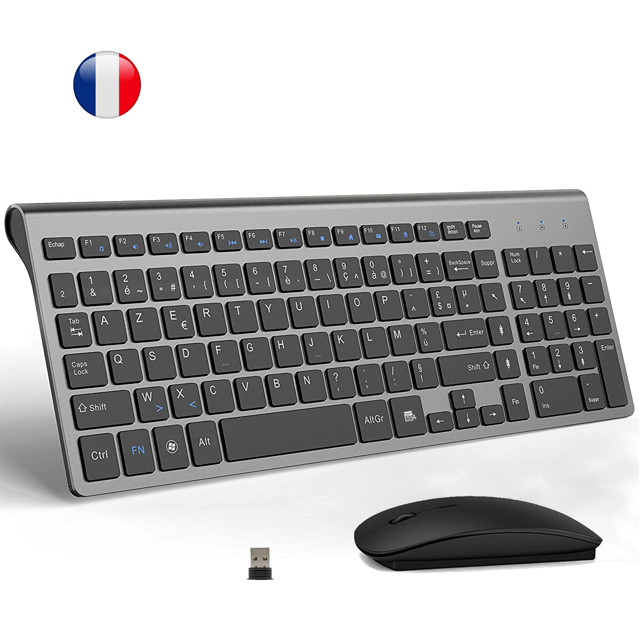 Franse Draadloze Azerty Layout Toetsenbord En Muis Combo Ultra Slim 2.4G Silent Compact Scissor Key Toetsenbord Voor Desktop Laptop