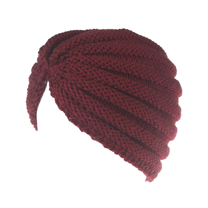 Mujer de sombero gorro sombrero India sombrero señoras pelo accesorios invierno Crochet turbante mujer envolturas cabeza sombrero de invierno: wine red