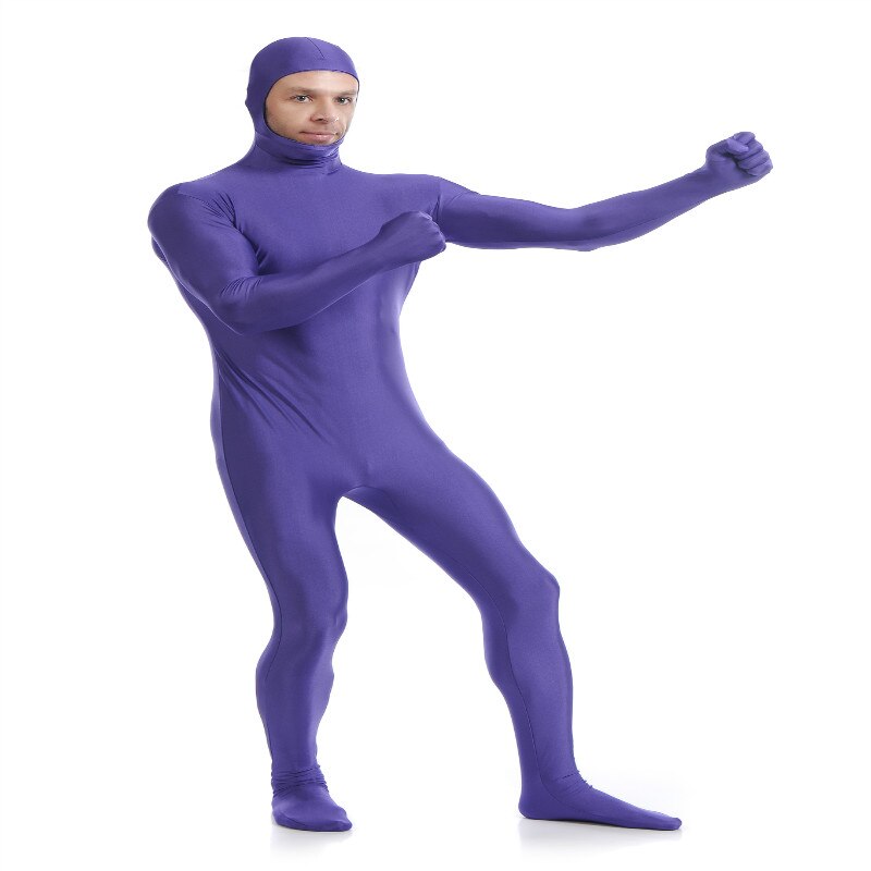 Open Face Zentai Spandex Unisex Catsuit Skin Tight Costume Purple L