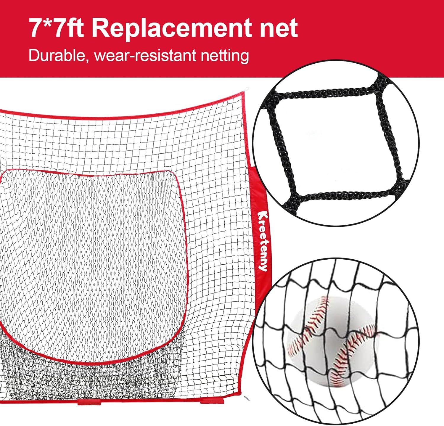 Filet de remplacement de baseball (NET SEULEMENT), filet d'entraînement de softball de baseball 7'×7' pour frapper le bâton, attraper le lancer