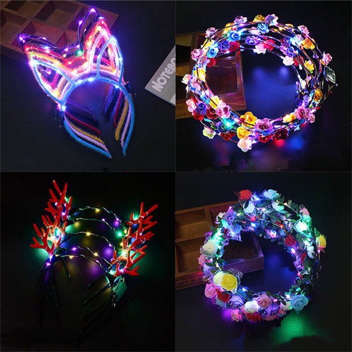 12 stücke Party Glowing Kranz Halloween Crown Blume Stirnband Frauen Mädchen LED Licht Up Haar Kranz Haarband Girlanden Festival: MixedABCDEF 12PCS