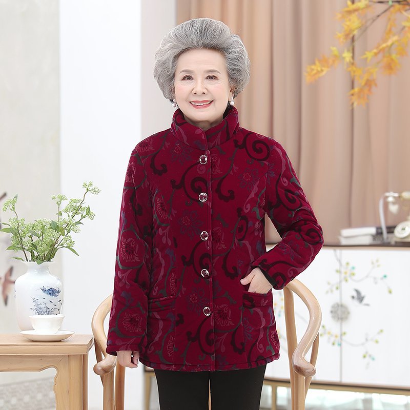 Manteau grande taille 5XL pour femmes âgées de 60 à 80 ans, veste chaude d'hiver, pardessus court pour femmes, vêtements d'extérieur, tenue de grand-mère: 2 / L