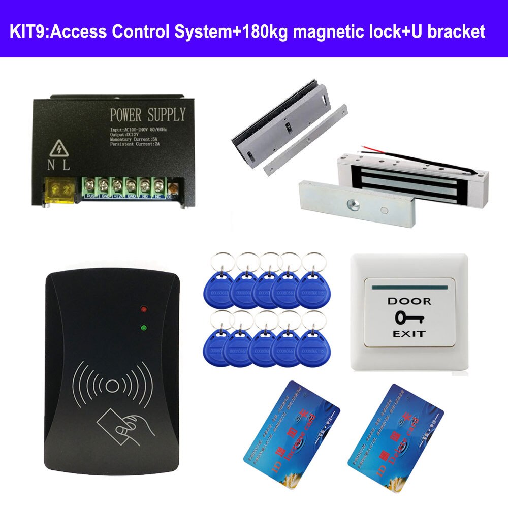completed door access control system kit power supply+electric lock+exit button+10pcs ID key cards 2000 users IR remote switch