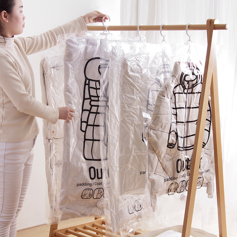 Hängande vakuumpåsar platsbesparande klädkompressionsförvaringspåse återanvändbara tomma pumppåsar klädgarderob täcke vakuumförpackning