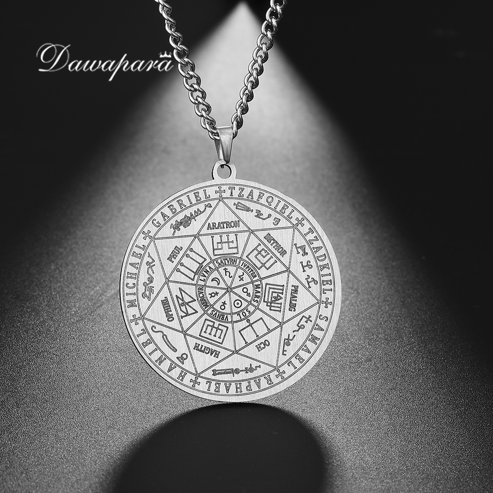 7 erzengel Sigil Charme Halsketten Pentagramm Magie Maskottchen Amulett Glück Schutz Supernatural Talisman Halskette Herren Halskette aus Edelstahl, Das des Mannes, Halskette mit Erzengel-Set Neujahrsgeschenk