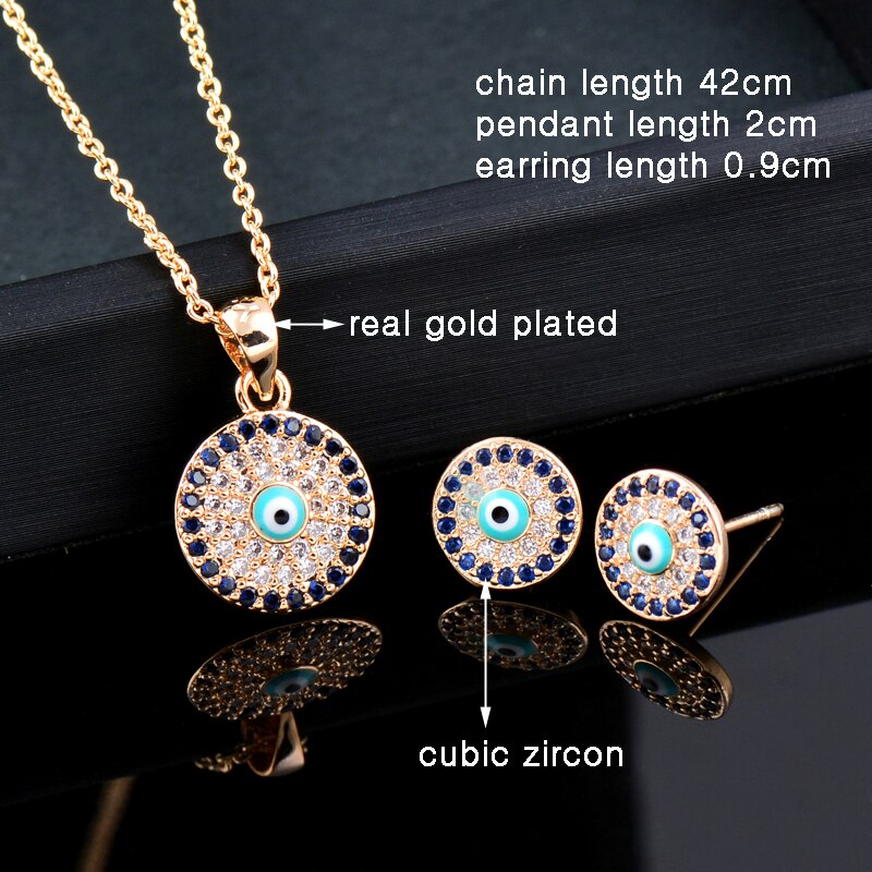 SINLEERY – collier et boucles d'oreilles mauvais œil bleu porte-bonheur, ensemble de bijoux pour femmes, petit pendentif rond, bijoux de d'été, , ZD1 SSP
