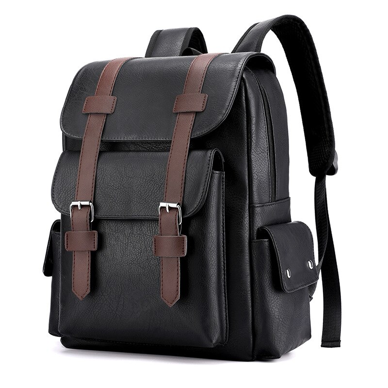 Waterdichte Pu Leer Heren Retro Rugzakken Leisure Zakelijke Laptop Schoudertassen College Student Schooltas: black B