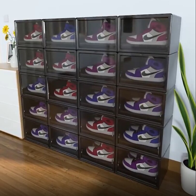 Stackable Plastic Shoes Box with Sliding Lid Shoes Storage Box Dustproof Shoe Rack Shoe Organizer Shoes Display Cabinet