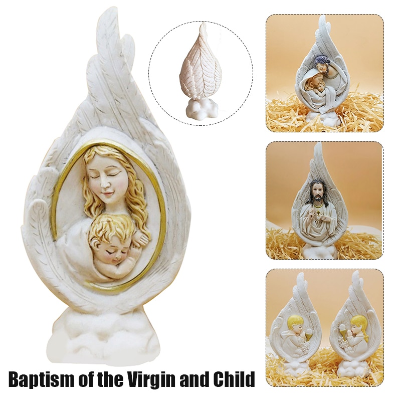 Jesus Hars Ornament Maagd Maria En Kind Kerststal Met Engelenvleugels Destop Standbeeld @ Ls