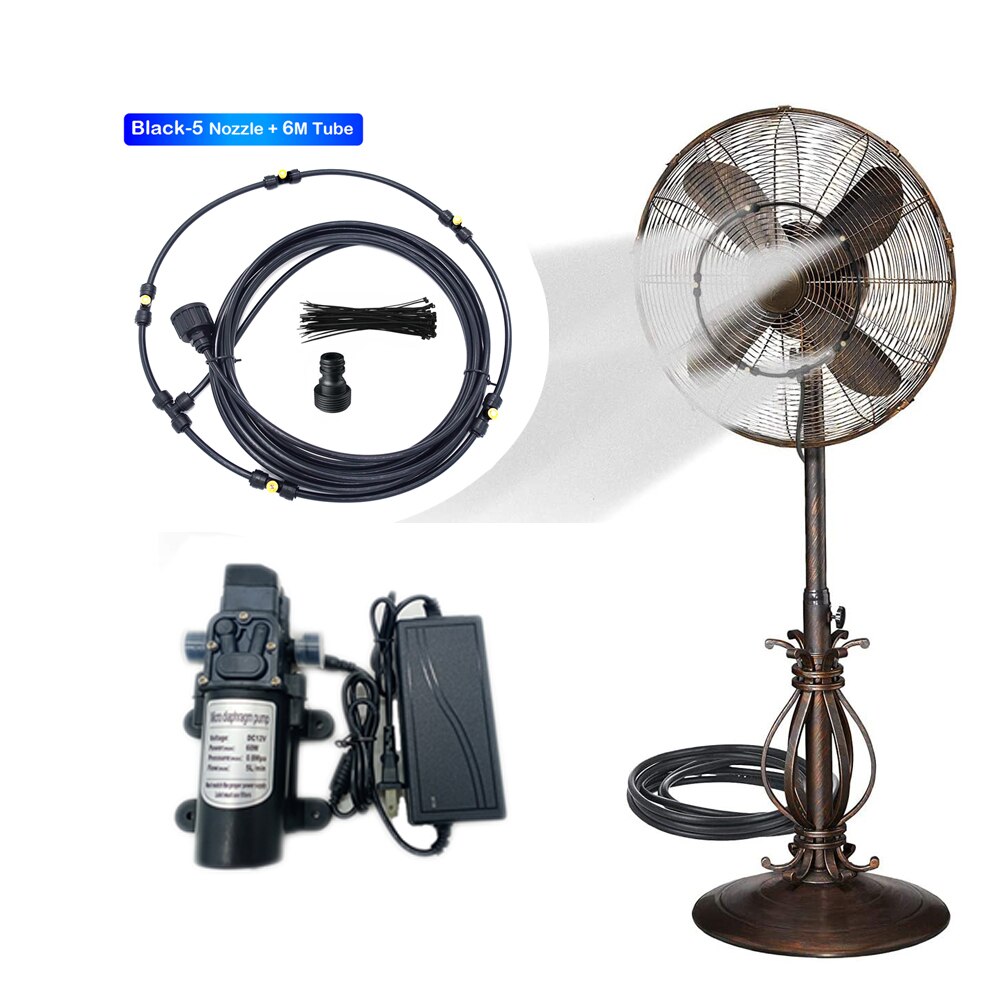 Water Misting Fan Ring System with 12V Self Priming Pump for Cafe Restaurant Outdoor Sprayer Misting
