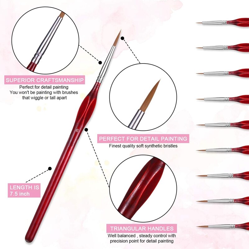 19 Pcs Paint Brush Set, Including 9 Pcs Detail Paint Brushes for Acrylic Painting Watercolor