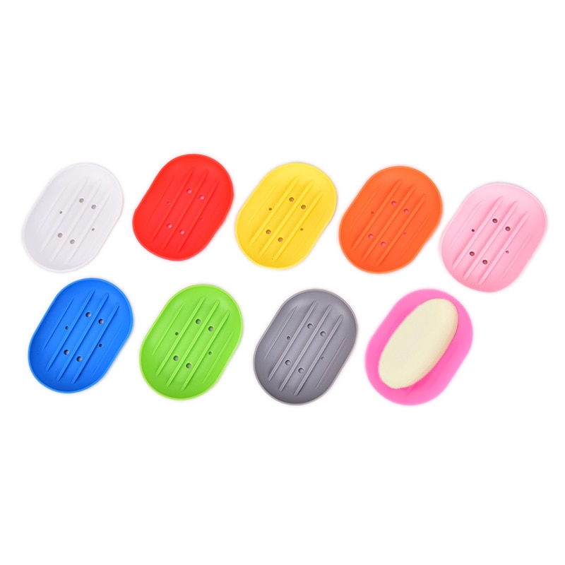 1pc Silicone Flexible Soap Dish Plate Bathroom Soap Holder Travel Holder Dish Candy Color Bathroom Soap Dish