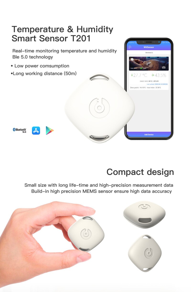Temperature Sensor Bluetooth 5.0 Wireless Smart Temperature Sensor Humidity Sensor APP Control Home Security Alarm