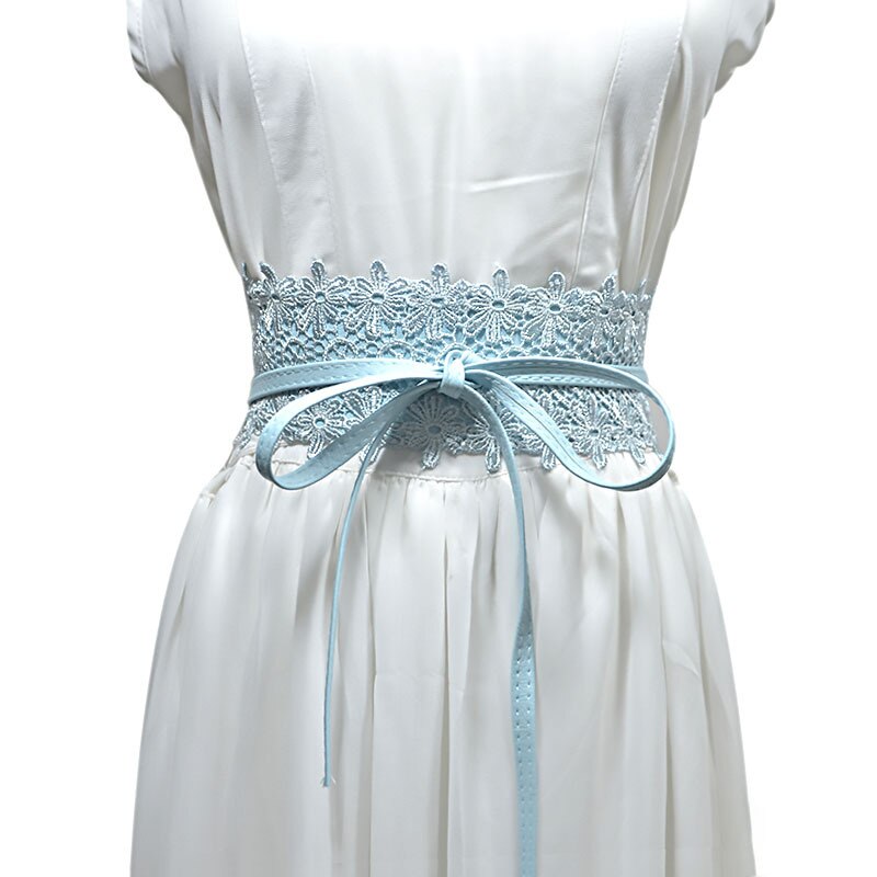 PU cuir dentelle Corset ceintures pour femmes rouge jaune noir large taille ceinture dames robe Starps ceinture 15 couleurs: Cyan