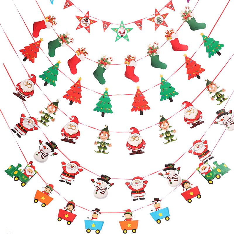 3m Länge Santa Claus Weihnachten Baum Zauberstab Hängen Papier Girlande Weihnachten Baum Dekoration Elch Socken Sterne freundlicher Frohe Weihnachten Banner