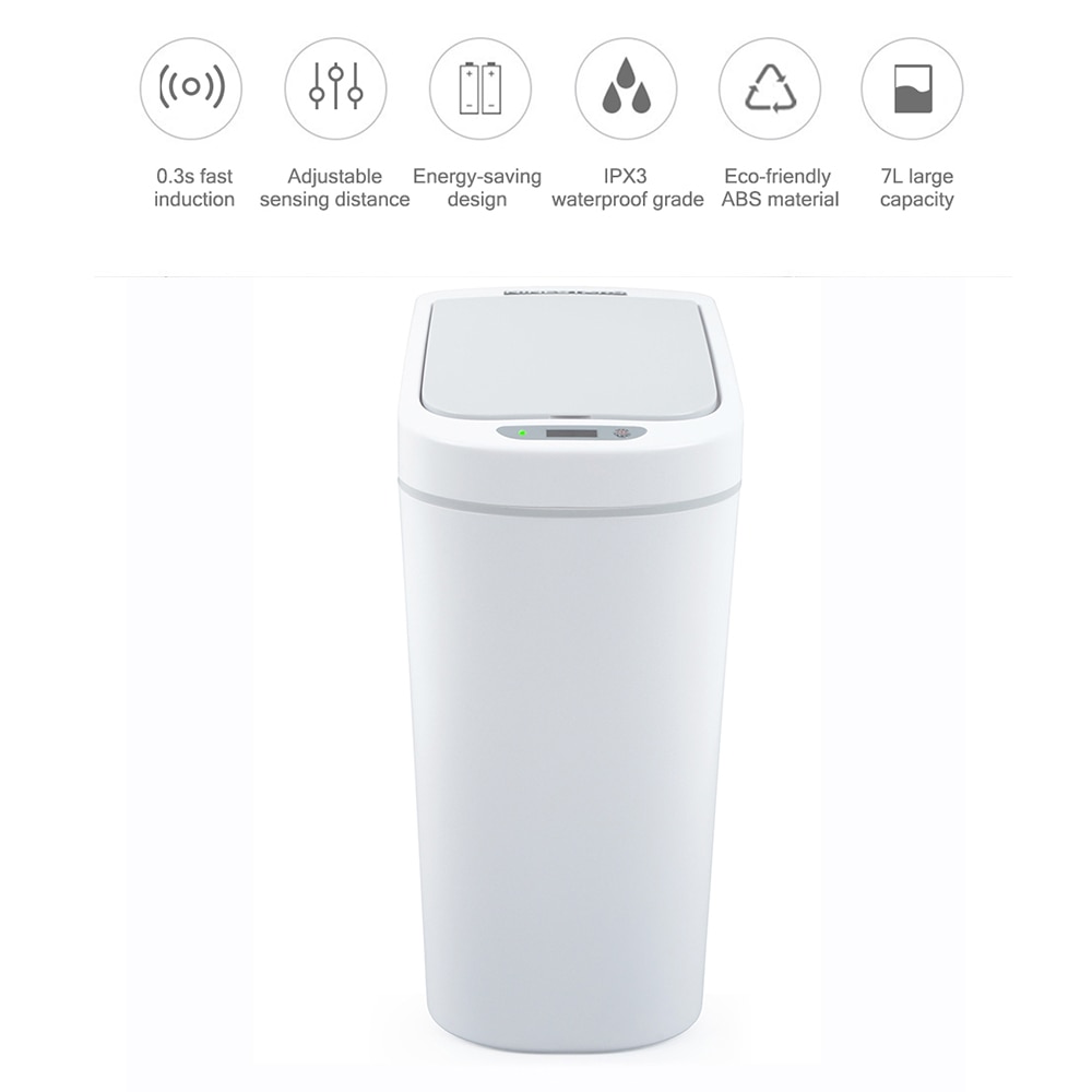 Ninestars slimme prullenbak met bewegingssensor, automatische afdichting, led-inductiedeksel, 7l asbakken, ipx 3 waterdicht