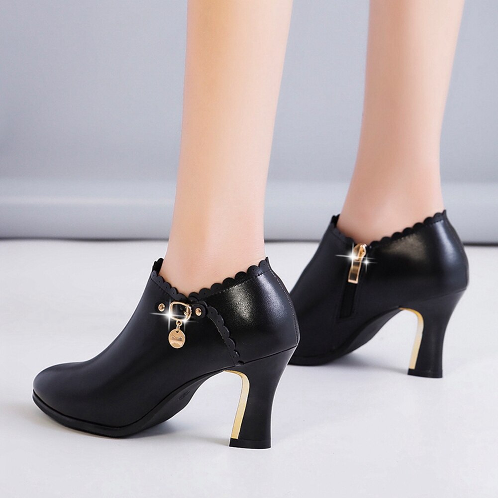 Female Pumps High Heels Rubber Sole Zipper Casual Arrivals Offices Dressing Ladies Shoes