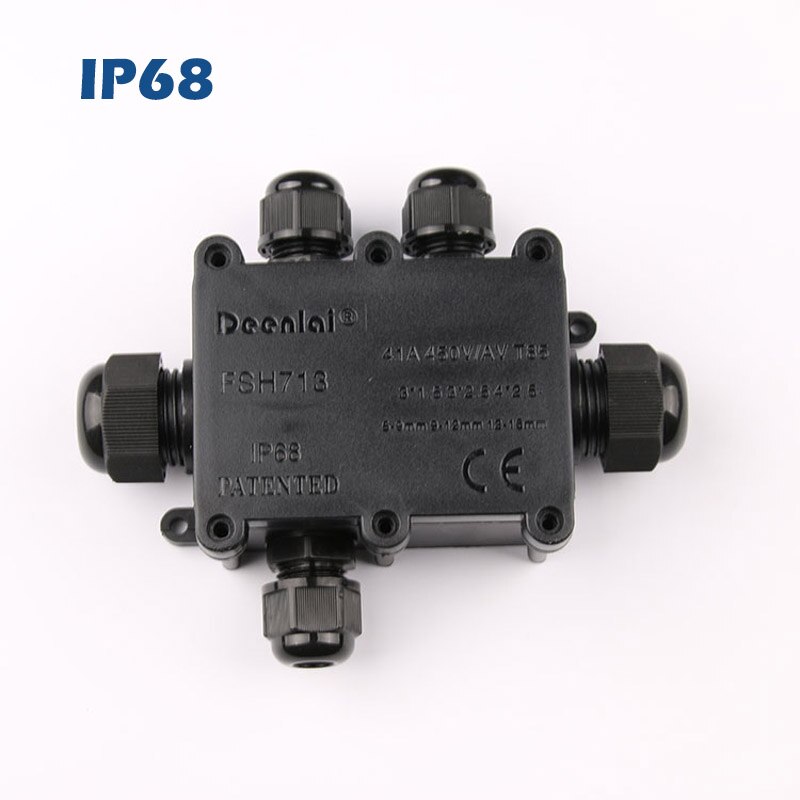 IP68 Black Waterproof Plastic Outdoor Cable Wire Connector Gland Electrical 5-Cable Junction Box with Terminal PC