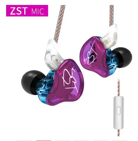 KZ ZSTX/ZST/ZST PRO 1DD+1BA Hybrid In Ear Earphone HIFI Earphone Headset Earbud for KZ ZSN ZSNPRO ZSX ZS10: ZST purple with mic