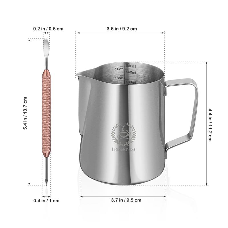 Homemaxs 1pc melkekanne med latte Kunst penn 20oz/600ml nyttig rustfri kanne kopp med stor kapasitet til kaffe espresso cappuccino: misligholde tittel