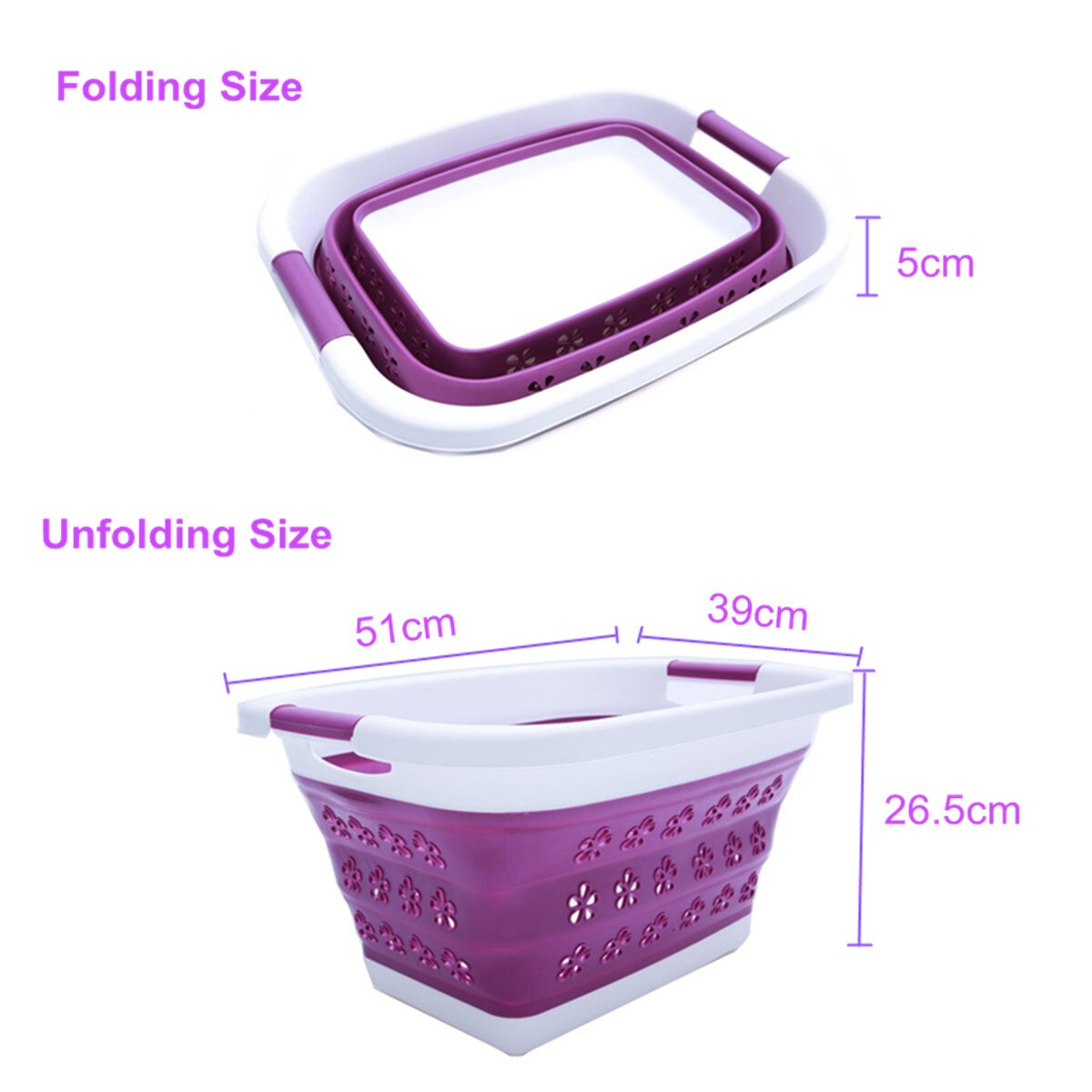 Foldable Purple Storage Dirty Clothing Baskets Large Collapsible Laundry Basket Silicone Wash Clothes Fruits Bin Space Saving