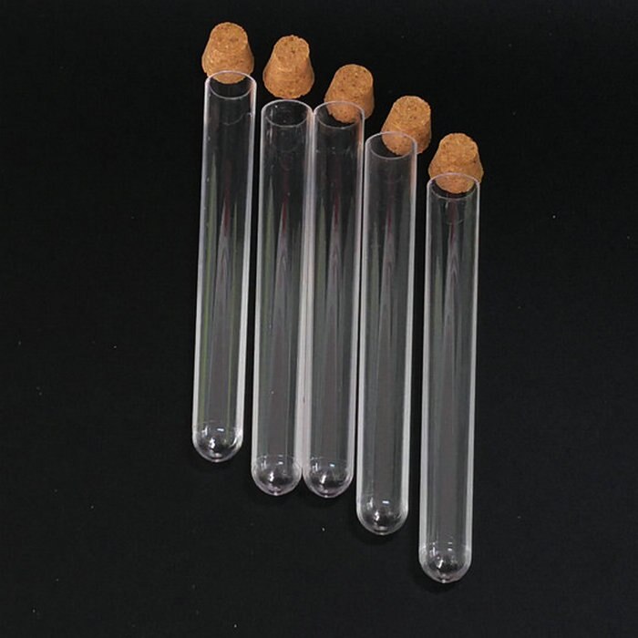 20pcs/lot 12x100mm clear plastic test tube with cork PC Package Tube round bottom, various sizes for choice