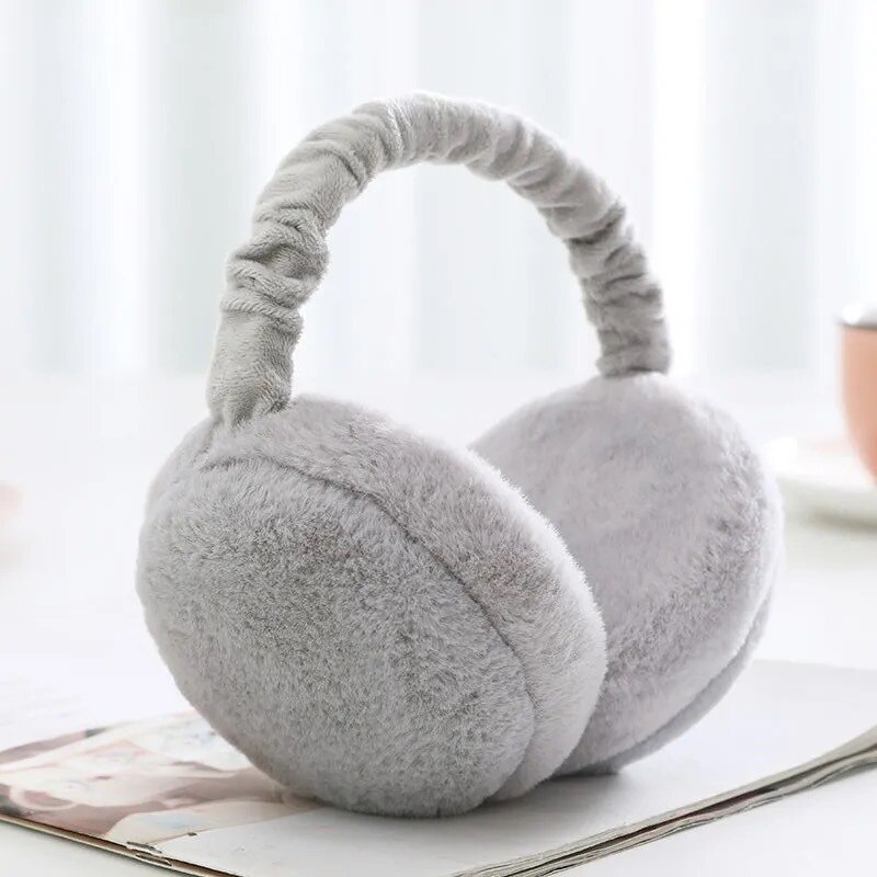 Winter Plush Warm Earmuffs for Women Men Solid Color Earflap Outdoor Cold Protection Ear-Muffs Adjustable Ear Warmer: Gray