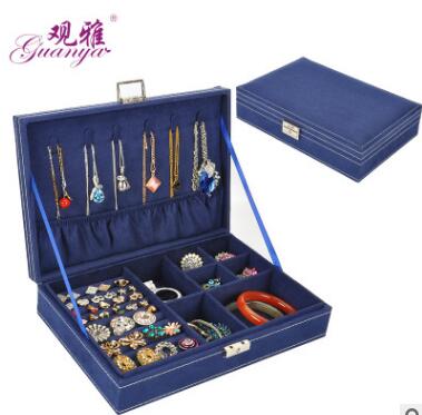 guanya brand jewelry Accessories box plate stud earring earrings storage case ring wedding birthday: dark blue 669