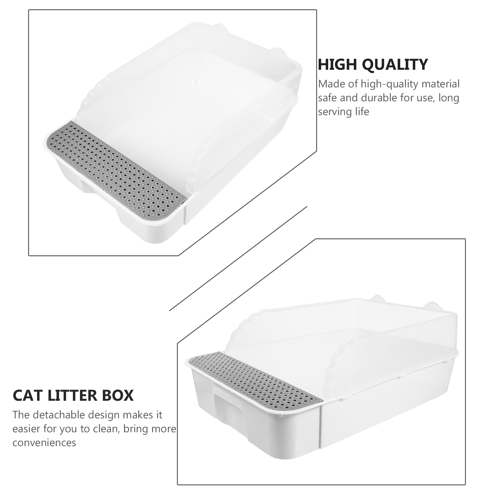 Pot de toilette Semi-fermé de pour chat, coin propre, bac à litière amovible, anti-éclaboussures, boîte à pipi pour chat