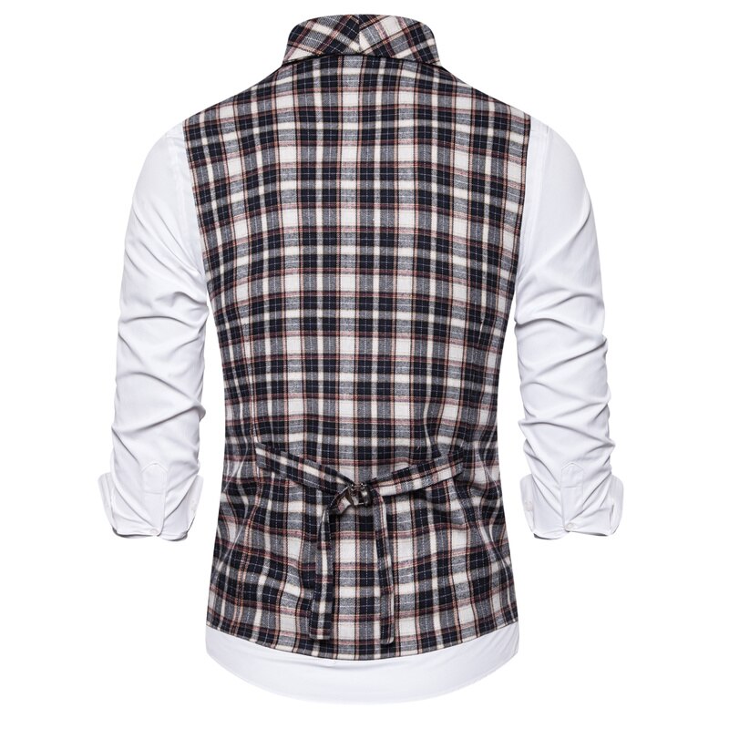 Merk vest heren geruite double breasted gilet high street mouwloze jas slim fit kostuum vesten bruiloft chalecos