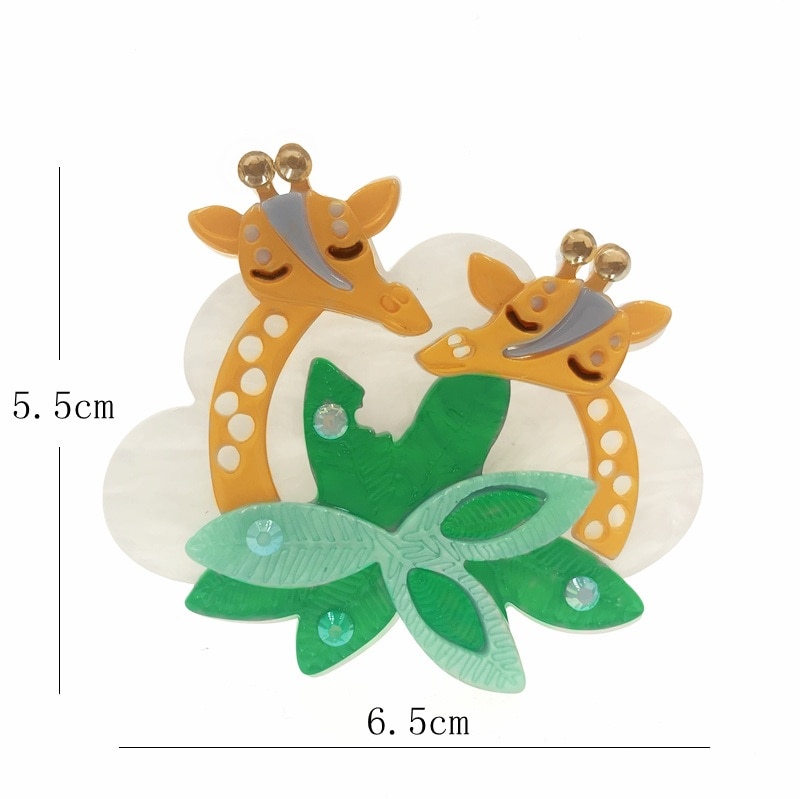 ZiccoWong Cartoon Animals Brooches Pins For Women Girl Lovely Two Giraffes Grass Lapel Pin Badges for Kids Girl