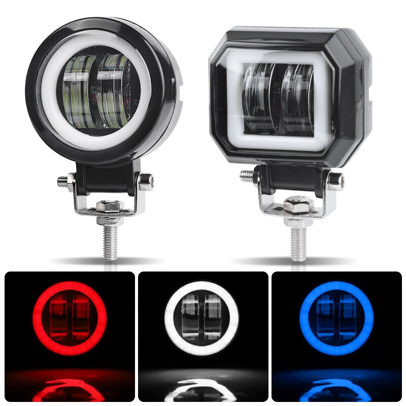 Luz led de trabajo redonda y cuadrada, barra de luces antiniebla de Ojos de Ángel de 3 pulgadas, 12V y 24V, focos para coche, motocicleta, camión todoterreno
