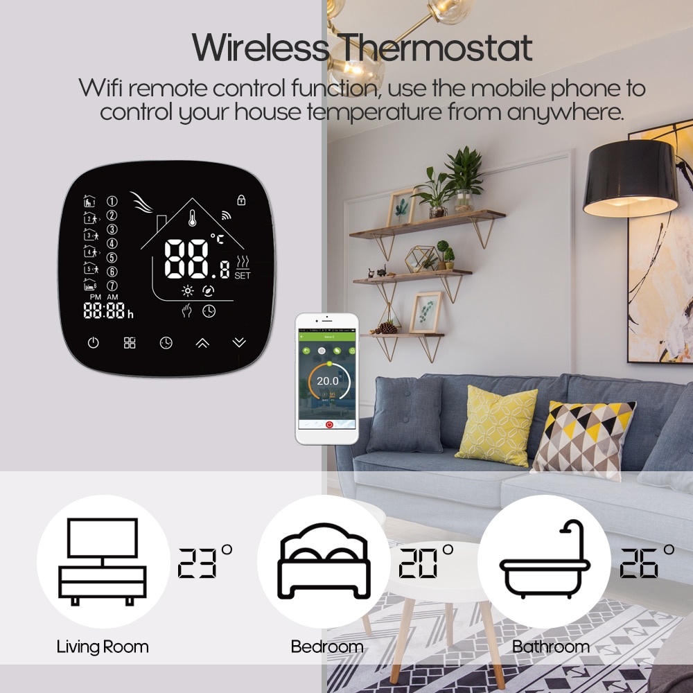 Wifi Smart Thermostat Temperature Controller with Touchscreen LCD Programmable Temperature Controller for Water/Boiler Heating