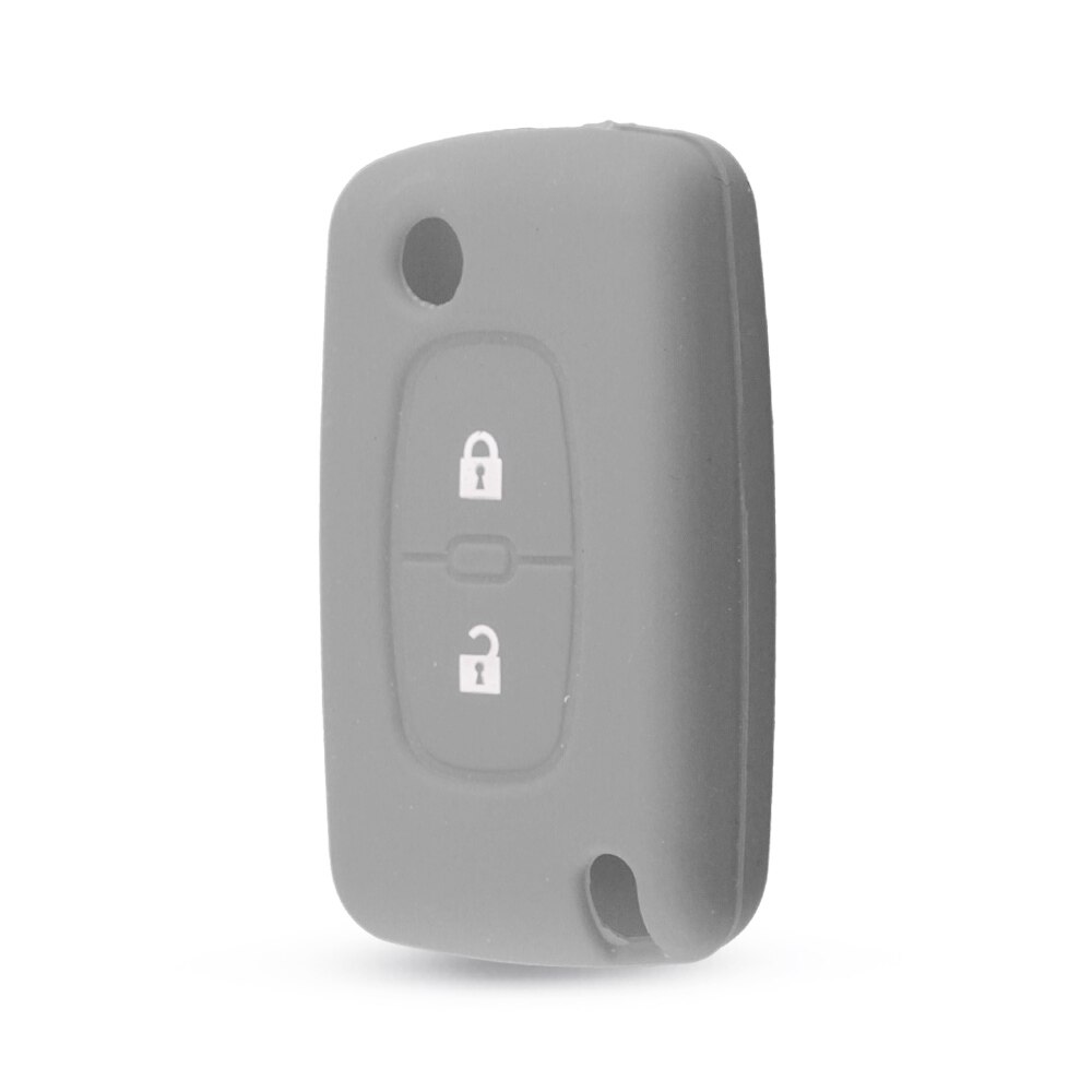 KEYYOU-funda de silicona con 2 botones para mando a distancia, funda para llave de coche, para Peugeot 206, 207, 307, 308, 407, 607, Citroen C3, C4, C4L, C5, C6: grey