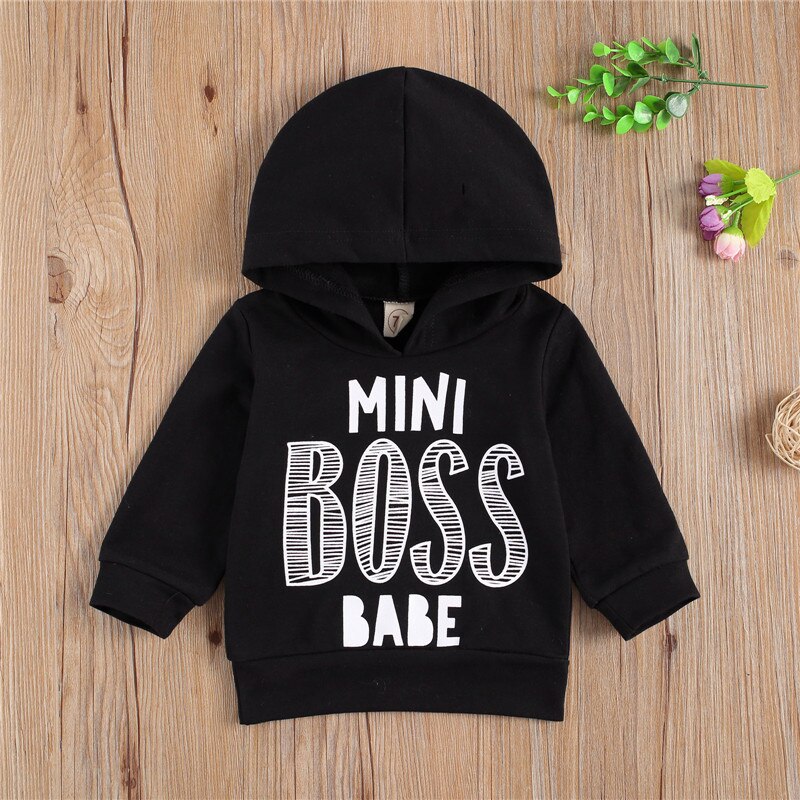 Sweat à capuche à col rond et manches longues pour enfants, haut pour garçons et filles, avec lettres imprimées, 0-3T: 3 / 24M