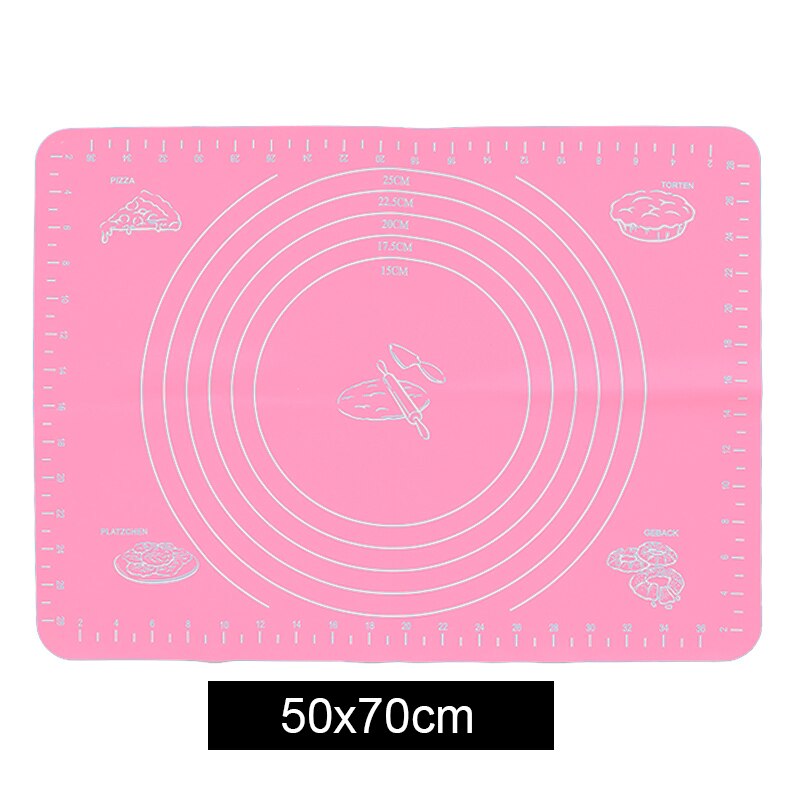 70x50cm Silicone Non-Stick Baking Mat rolling pin With Scale Rolling Dough Pad Kneading Dough Mat Pastry Oven Liner Placemat: Pink 50x70cm