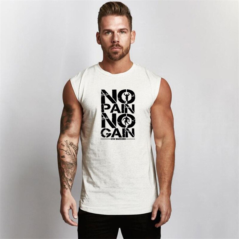 Gym tøj kompressionsvest fitness herre tank top bomuld bodybuilding stringer tanktop muskel singlet træning ærmeløs skjorte: Hvid / Xl