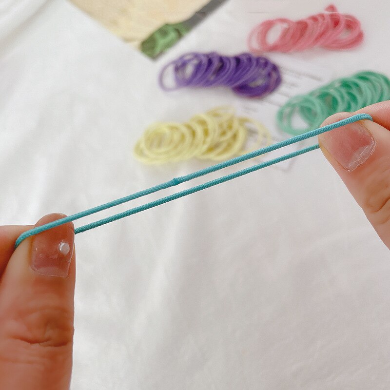 100 pièces mignon bonbon couleur élastique pour femmes fille enfants anneau de cheveux noir coloré