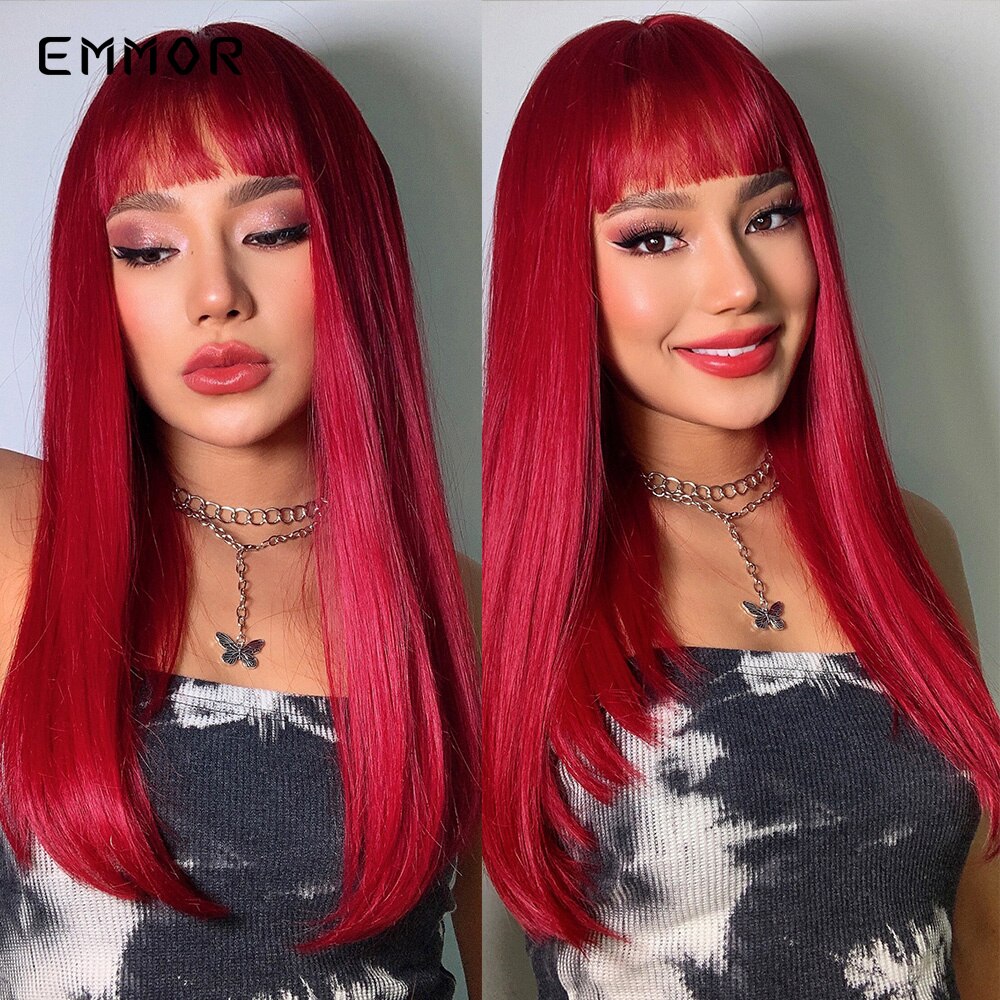 Emmor Synthetic Black Root Ombre Light Golden Blonde Straight Hair Wigs with Bangs High Temperature Cosplay Daily Wig for Women: EM6044