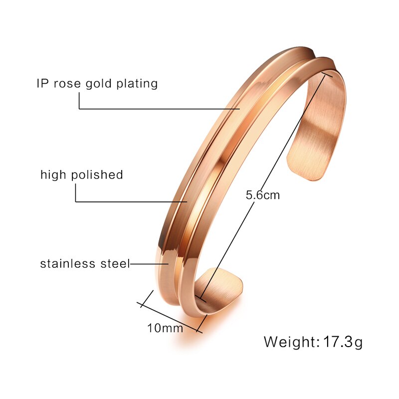 Vnox modisch Femme Armbänder & Armreifen Rose Gold-farbe Öffnen Manschette Armbänder für Frauen Partei Schmuck