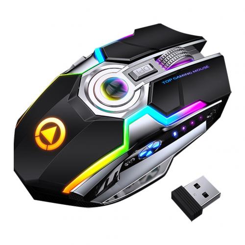 Wireless Gaming Mouse Rechargeable Gaming Mouse Silent Ergonomic 7 Keys RGB Backlit 1600 DPI mouse for Laptop Computer Pro Gamer: Black