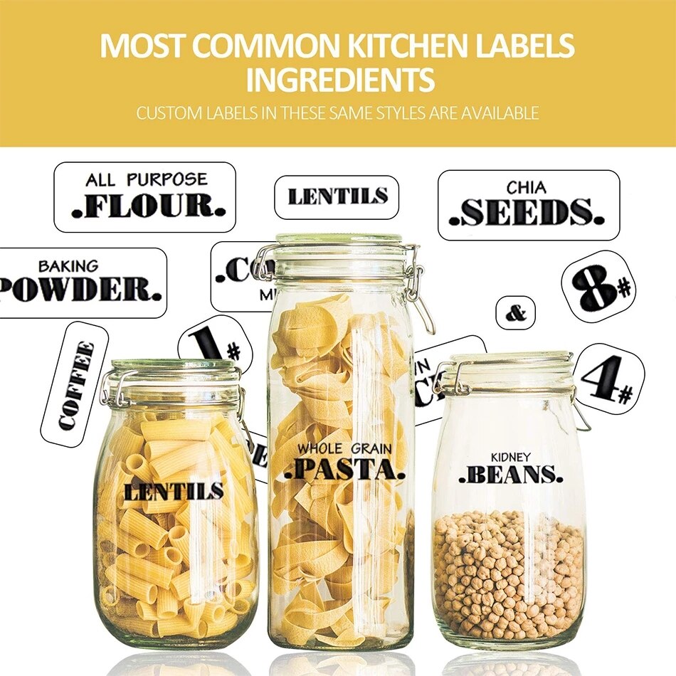Food Label Stickers Waterproof TransparentSelf-Adhesive Resistant Home Kitchen Pantry Stickers Organization Label