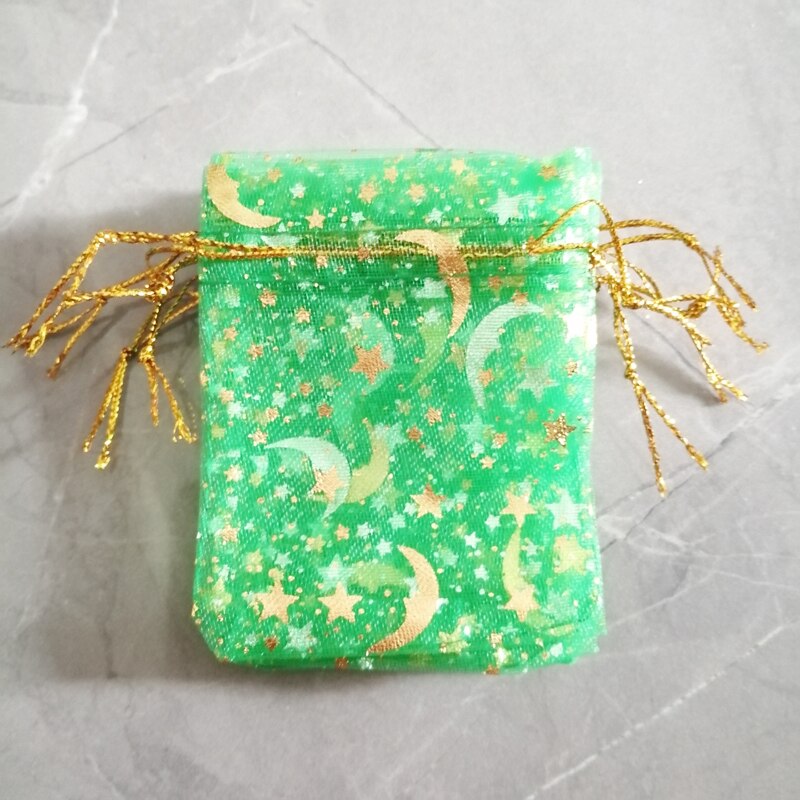 500 sztuk Star Moon Organza torby na prezenty woreczek na etui na biżuterię Mini saszetka sznurek do przechowywania opakowanie biżuterii na torebki torby ekspozycyjne: 13x18cm / green