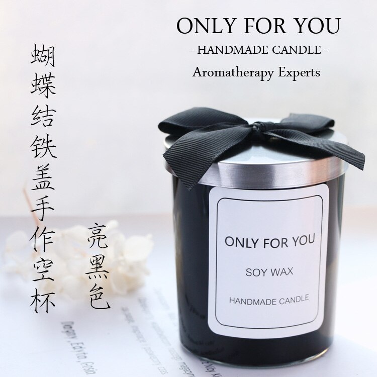 Taza vacía para hacer velas, material de fabricación de jarra de vela con cubierta de hierro, bowknot, de mano, velas de cera de soja: black empty cup